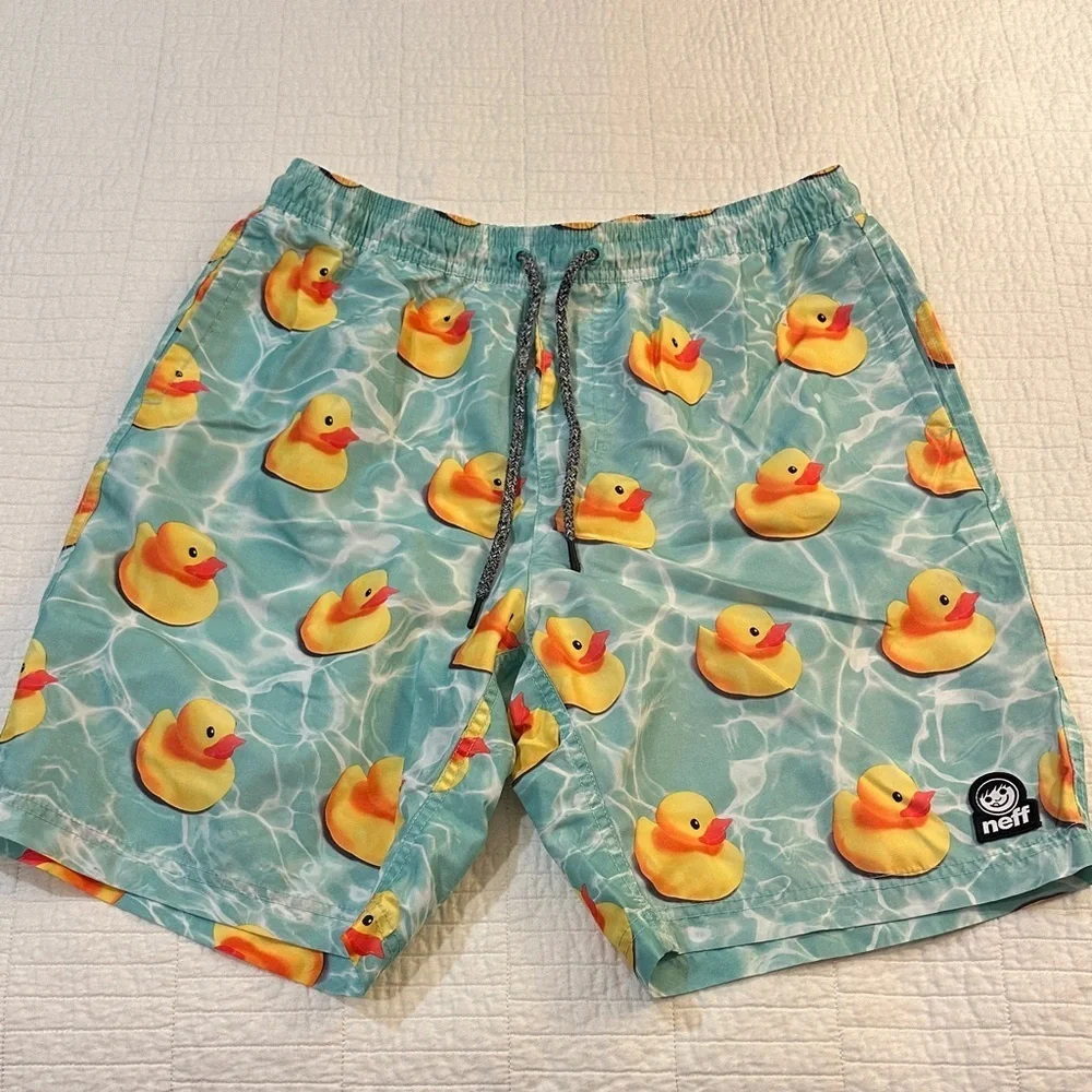 Neff Large Drawstring Aqua Duck Swim Shorts NWOT